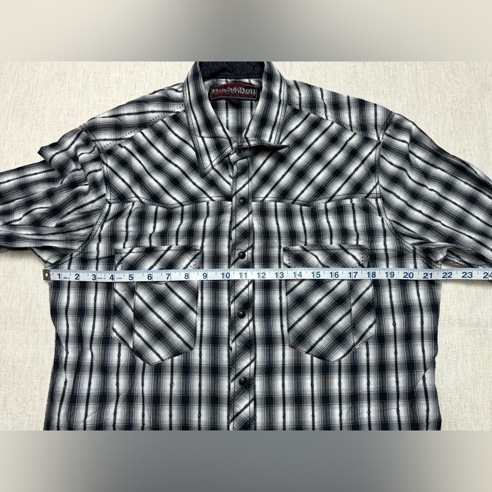 Rock & Roll Cowboy Mens Snap Button Down Shirt Large Black White Plaid Western - Picture 6 of 6